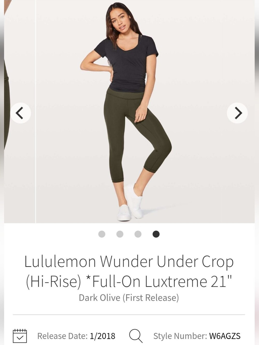 lululemon athletica Wunder Under Crop (Hi-Rise) - Luxtreme 21" Sz 6 Dark Olive